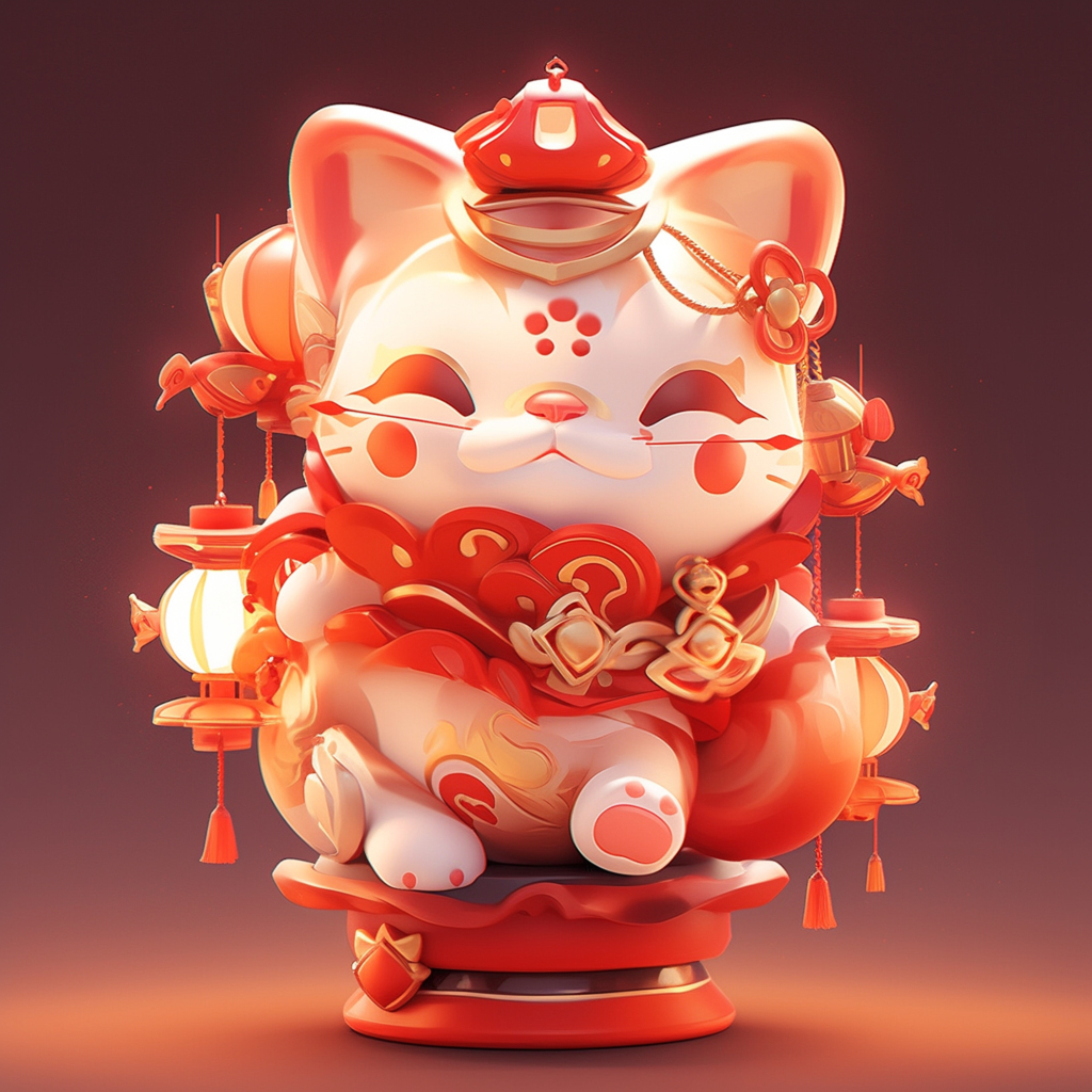 红色喜庆卡通招财猫素材图片