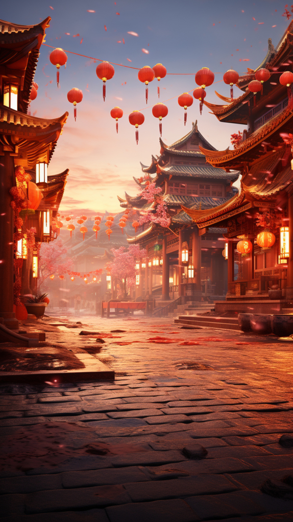 古风街道灯笼街道街道背景素材