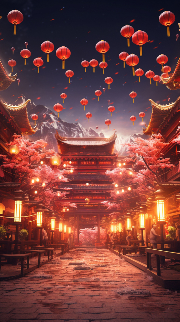 古风街道灯笼街道街道背景素材