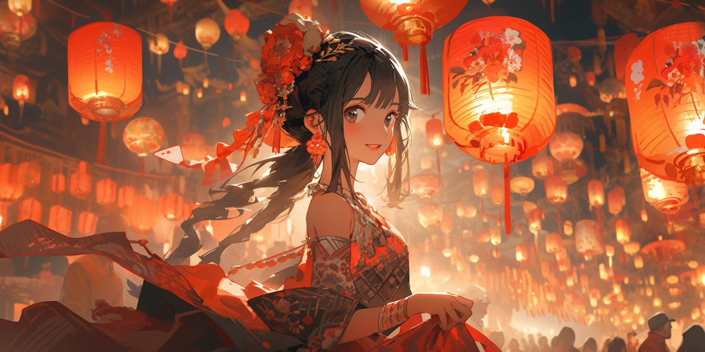 新年人物灯笼素材图片