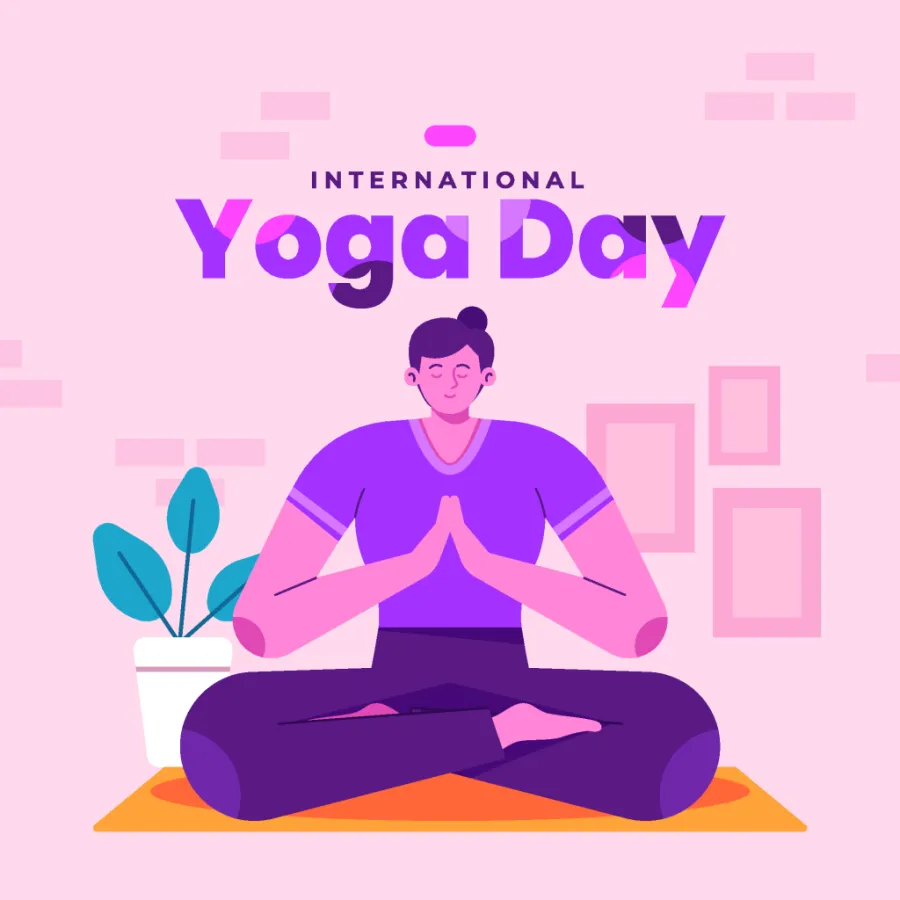 紫色女孩卡通手绘瑜伽素材