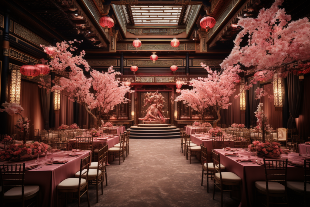 室内花朵新中式浪漫婚礼场景摄影图png下载_编号625702789770780428-设图网