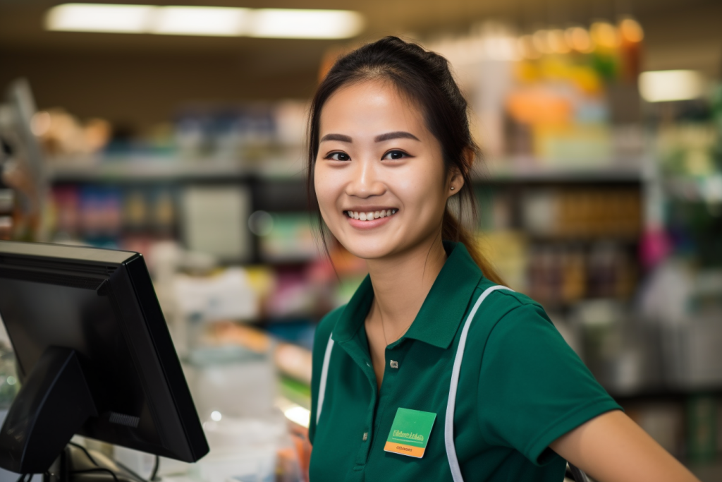 售货员笑脸人物肖像摄影图