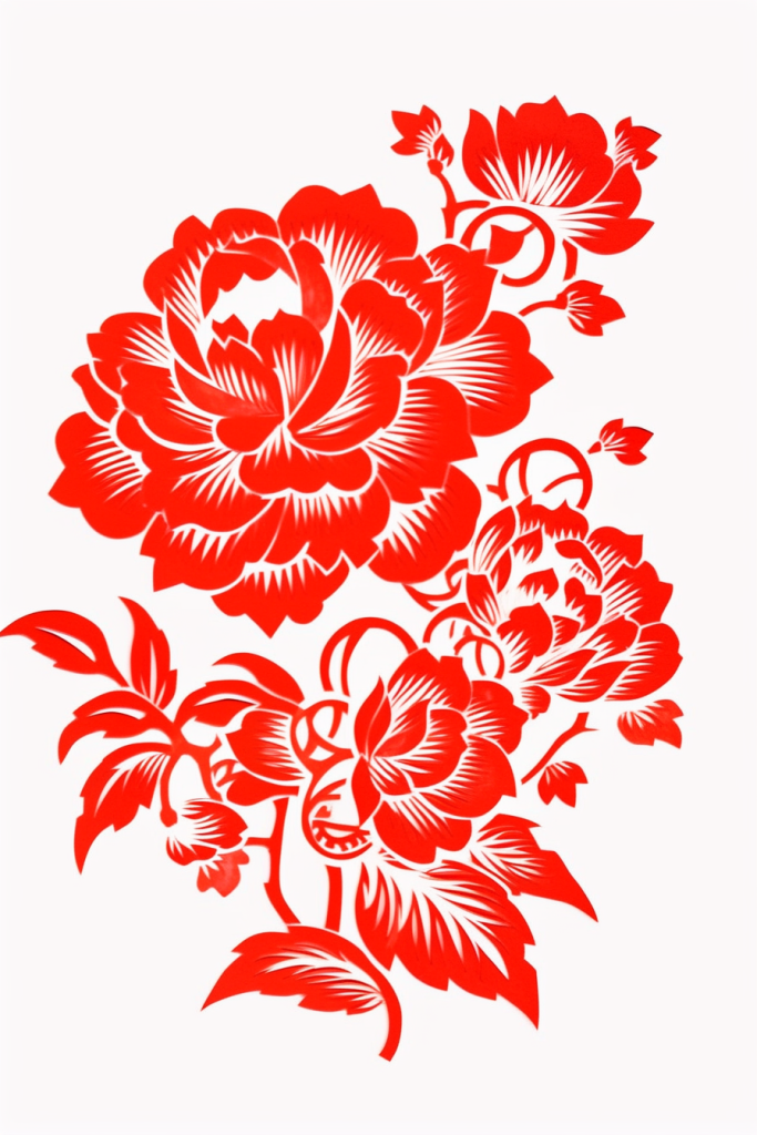 红色牡丹花植物剪纸牡丹花卉装饰元素