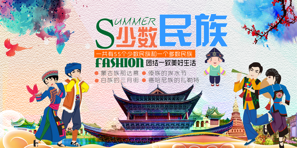 少数民族团结展板文化宣传栏挂画设计素材