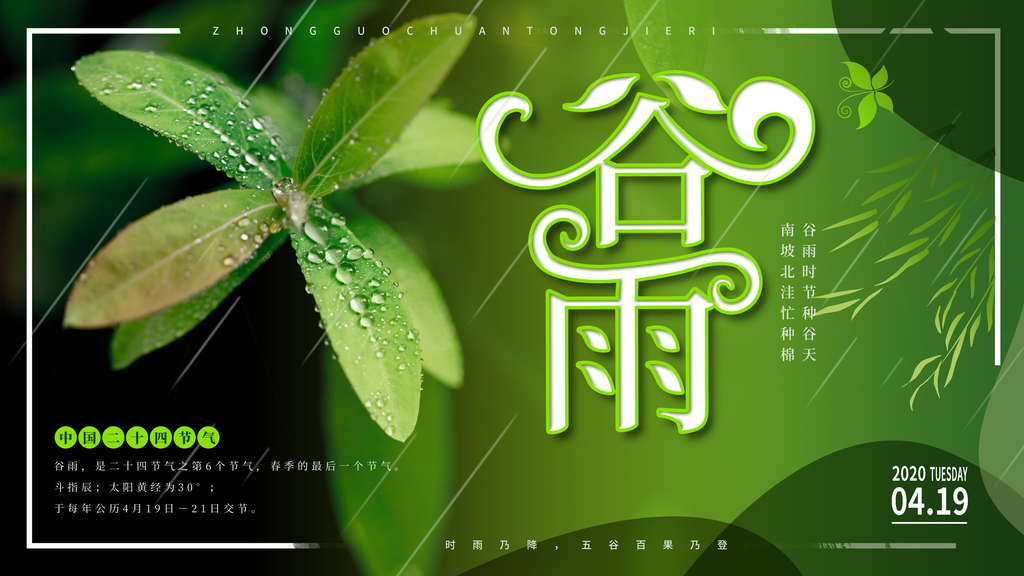 清新传统时节谷雨海报展板