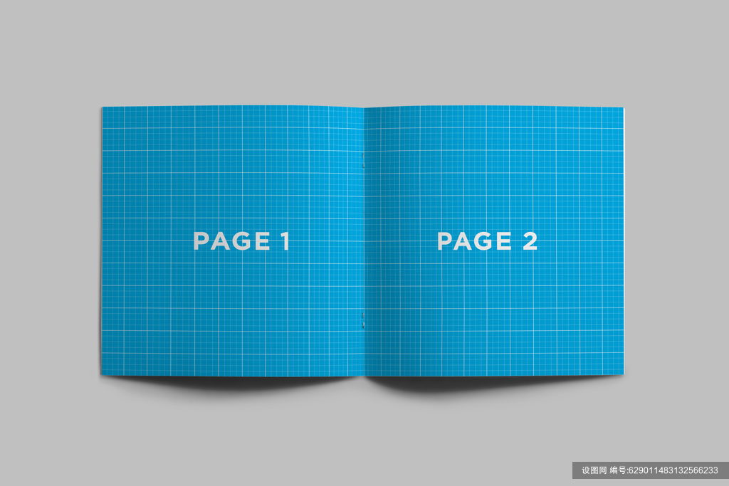 蓝色网格方型画册样机