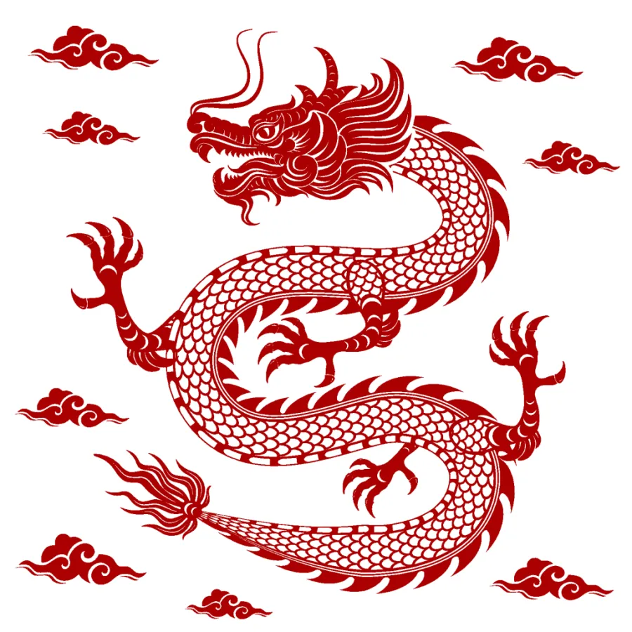 龙年新年春节龙纹图案剪纸海报素材
