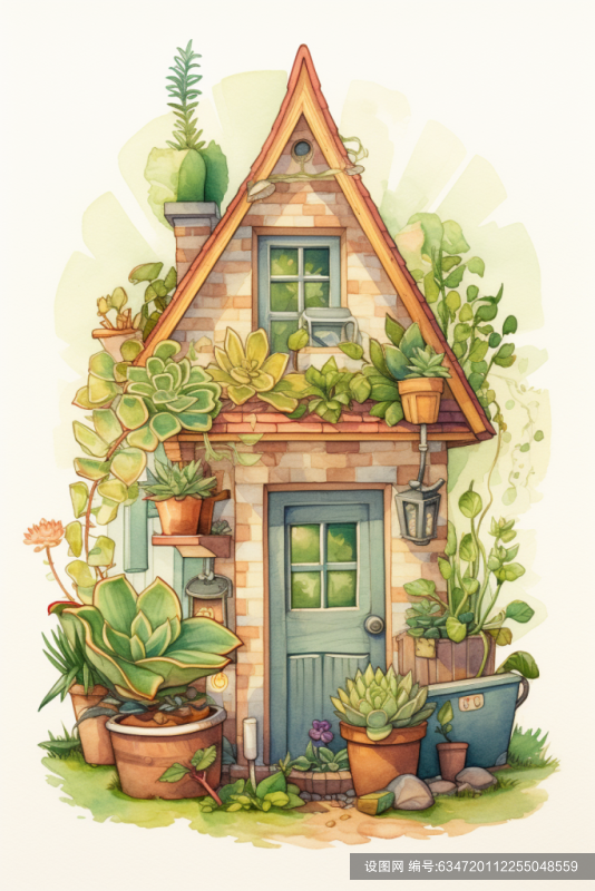 建筑绿植房屋花园插画png下载_编号634720112255048559-设图网