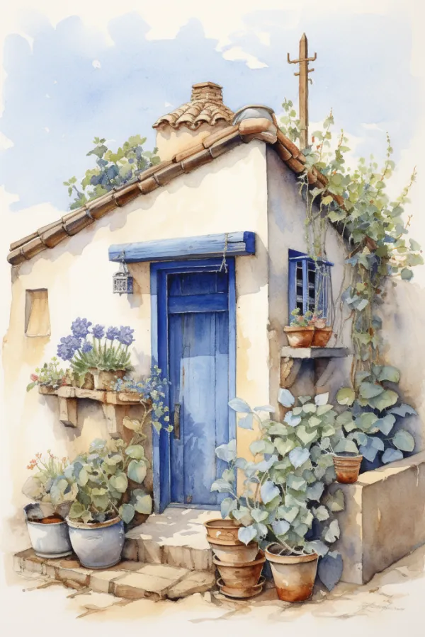 绿植房屋艺术水彩建筑画作插画