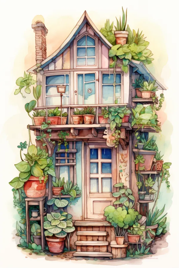 房子房屋水彩画铅笔插画