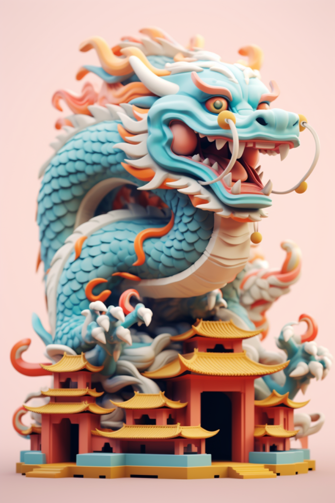 神话祥瑞新年东方龙吉祥建筑模型