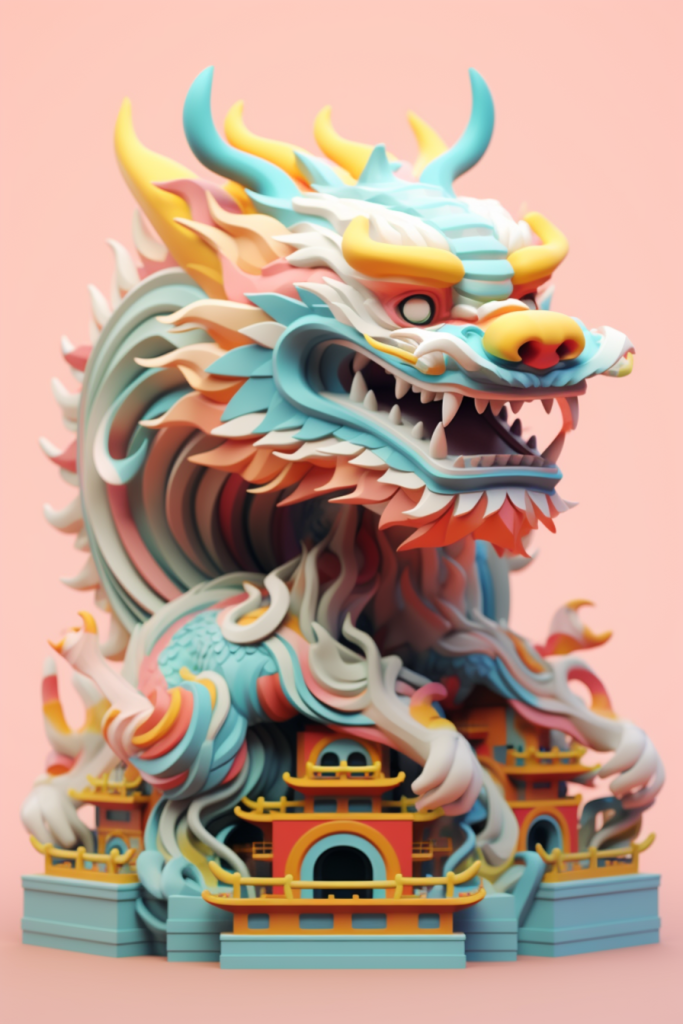 神话祥瑞新年东方龙吉祥建筑模型