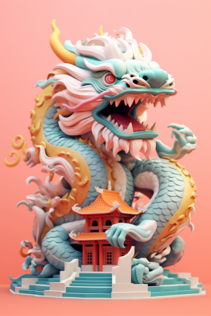 神秘青龙祥瑞新年龙年生肖建筑模型