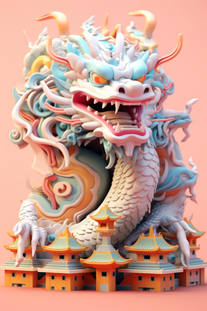 祥瑞新年龙年生肖建筑模型