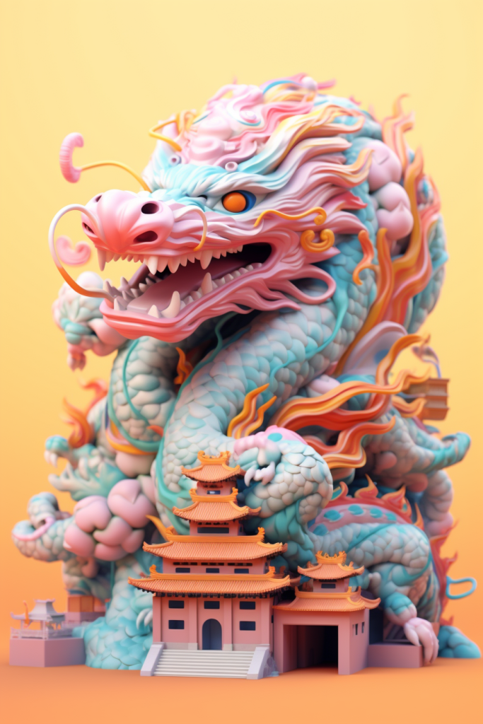 祥瑞新年龙年生肖建筑模型