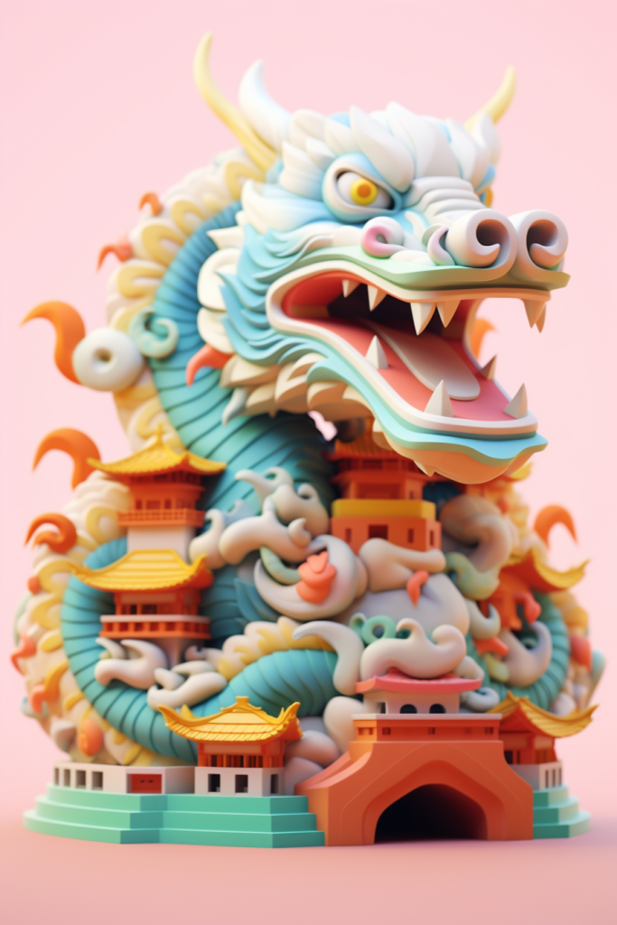 传说神秘祥瑞龙年青龙生肖传说建筑模型