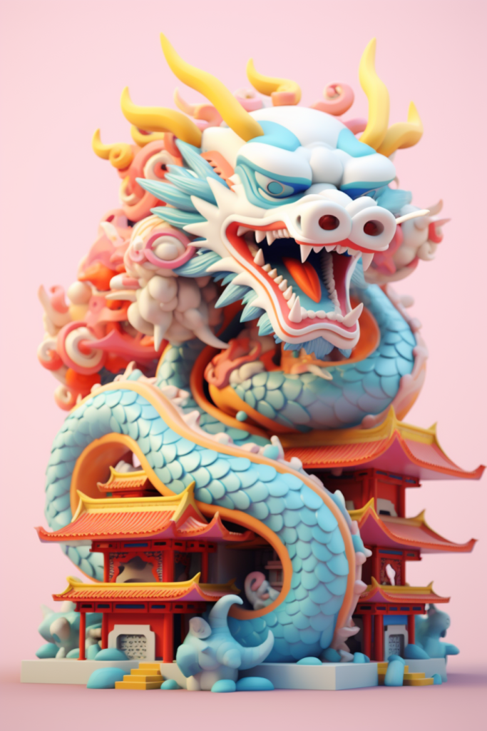 东方龙新年神奇青龙龙年生肖传说建筑模型