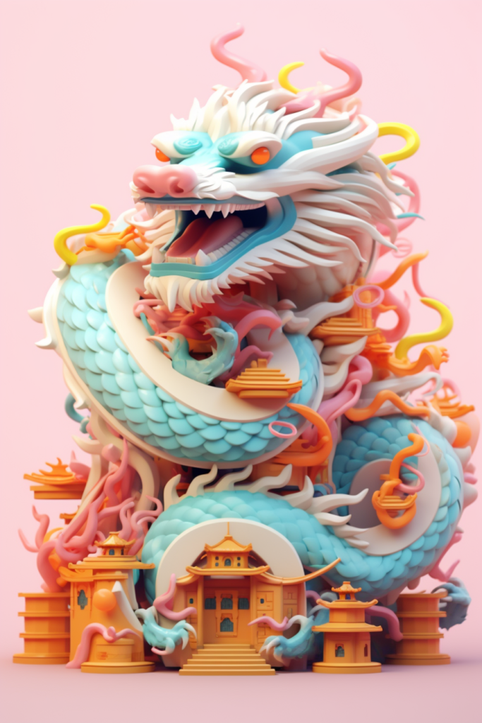 东方龙青龙龙年神秘神话建筑模型