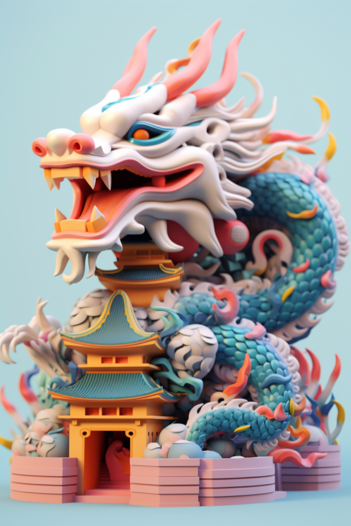 东方龙青龙龙年神秘神话建筑模型