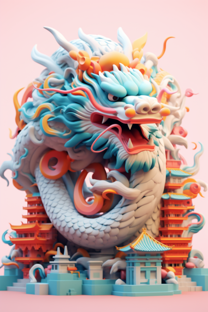 祥瑞神话传统神秘传说龙年青龙可爱建筑模型