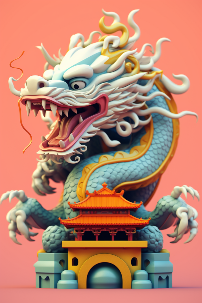 新年神话生肖建筑祥瑞东方龙模型