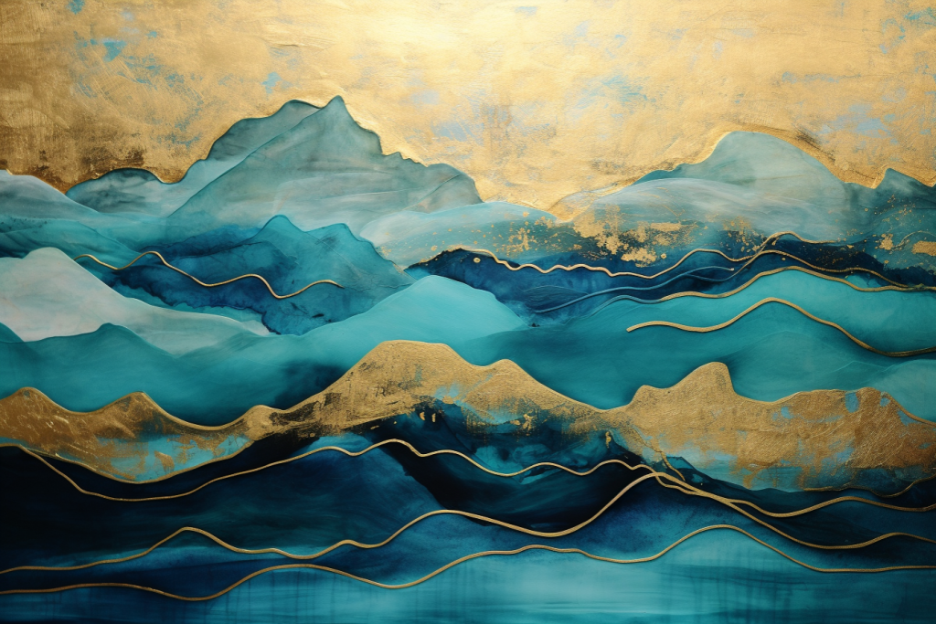 河流山川画作新中式艺术画作图片