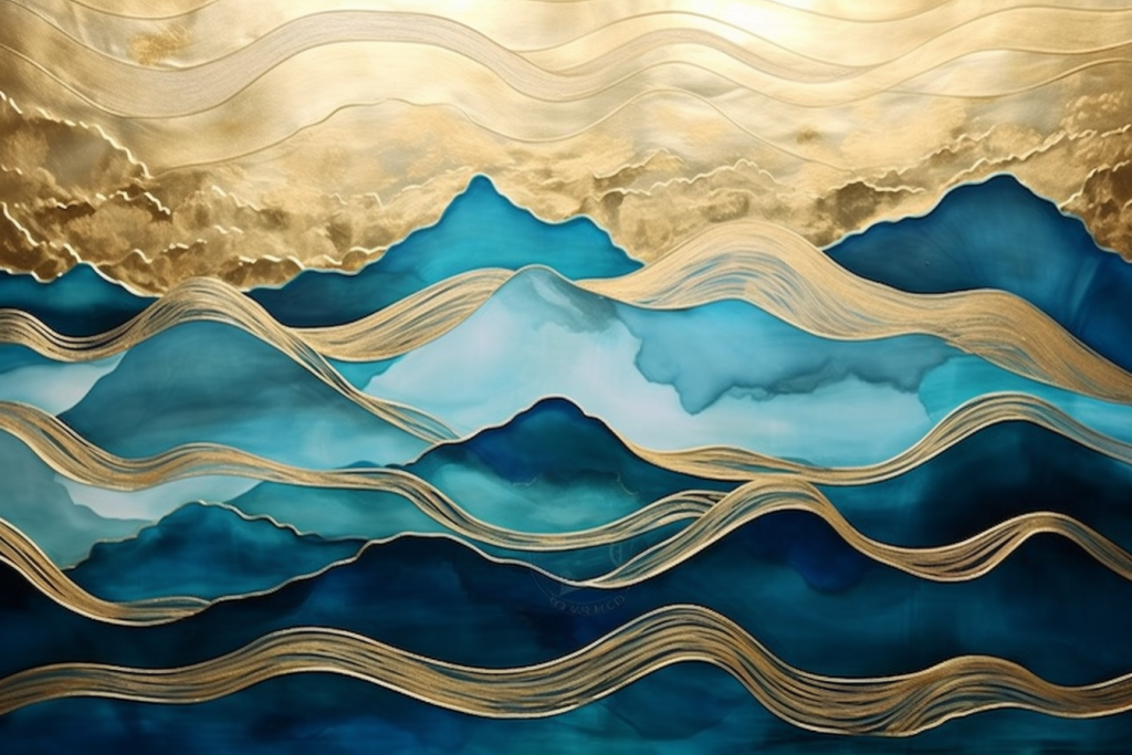 河流山川画作新中式艺术画作图片