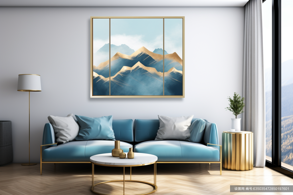 新中式画作金色山水画装饰画图片png下载_编号635035472850197601-设图网
