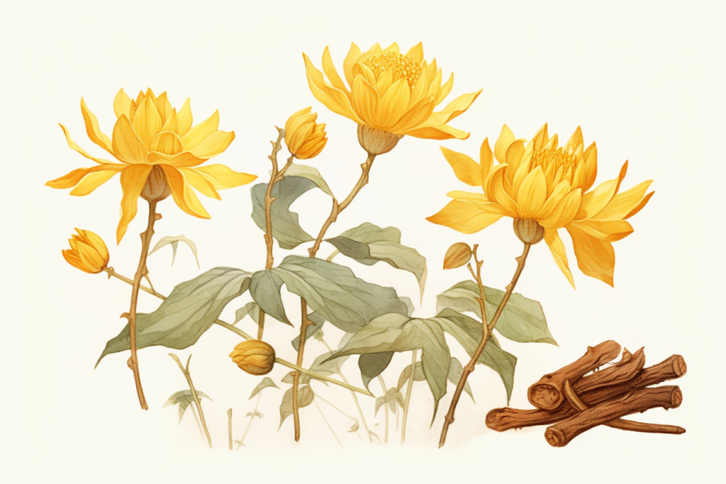 中医黄连中草药药材插画