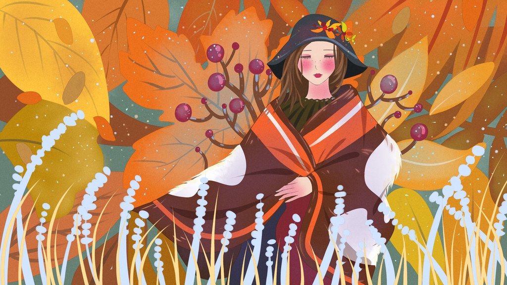 霜降24节气节日卡通插画海报宣传素材