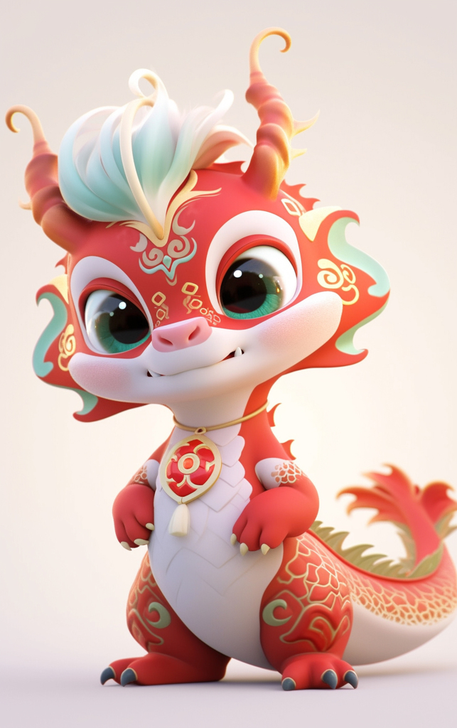 红色可爱卡通龙宝宝元素素材图AI图