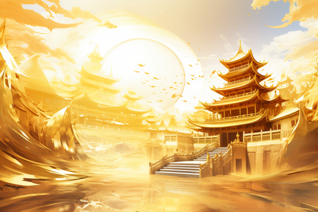 古风素材古韵金线城市建筑插画