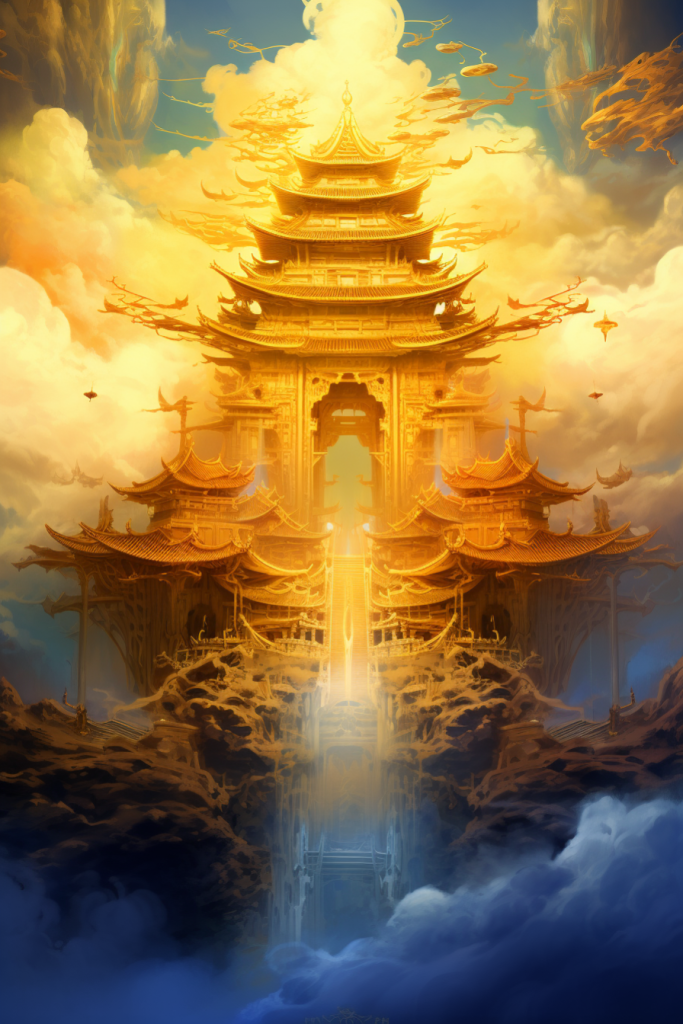 高楼古风古韵金线城市建筑插画