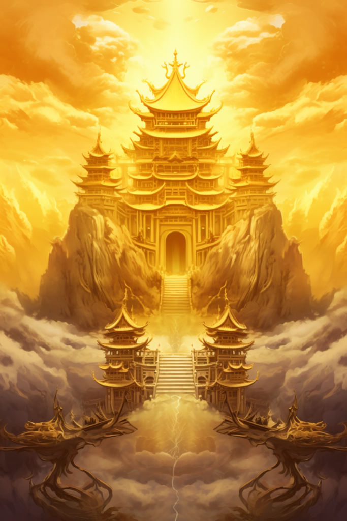 高楼古风古韵金线城市建筑插画