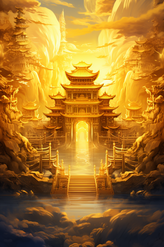 高楼古风古韵金线城市建筑插画