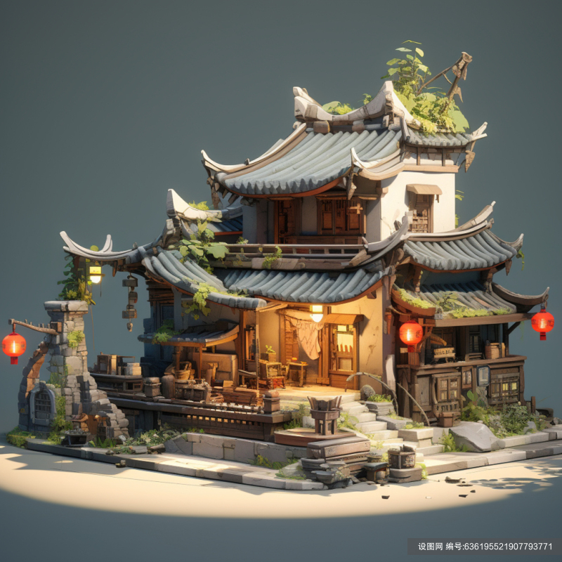 古风建筑中国风建筑AI图数字艺术图jpg下载_编号636195521907793771-设图网