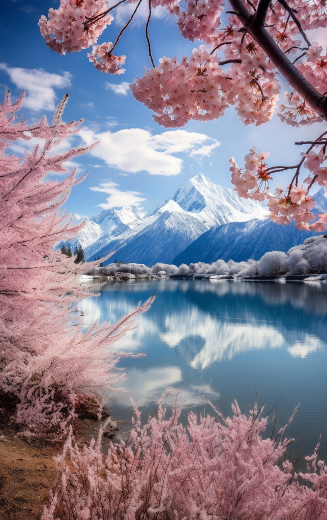 粉色树木山水壁纸素材图片