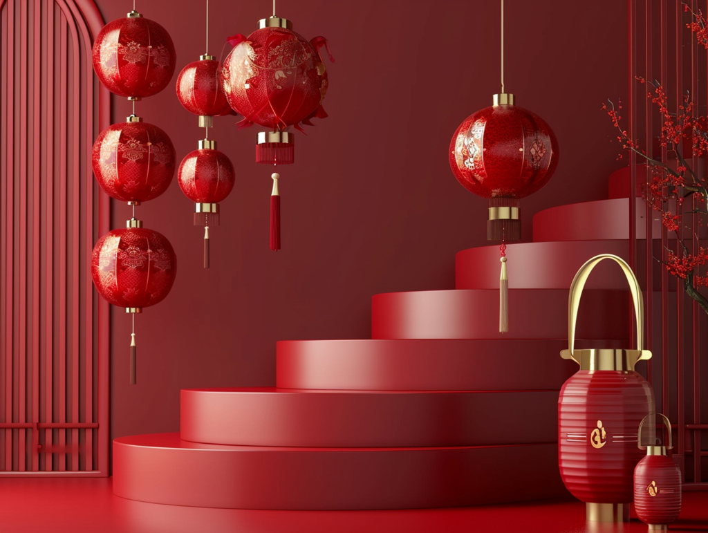 中国风红色新年喜庆电商展示台