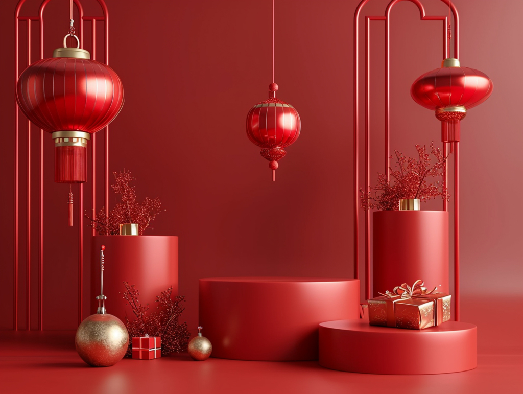 中国风红色新年喜庆电商展示台