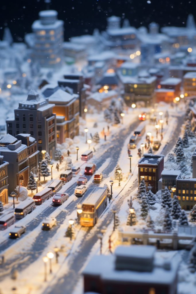 城市美景雪景下的城市摄影图
