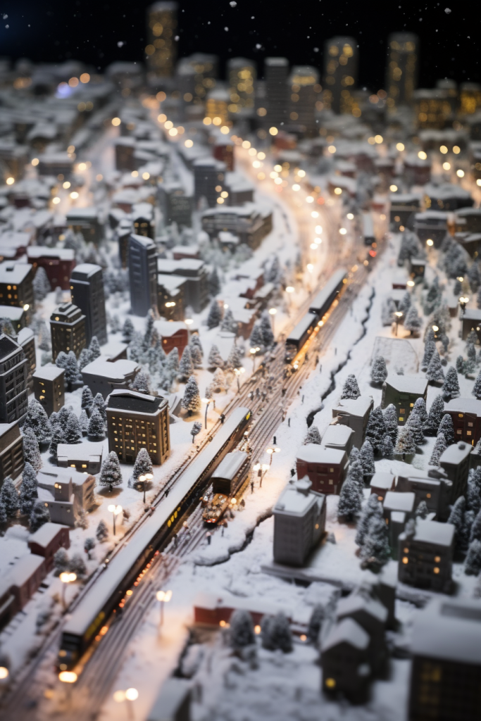 城市美景雪景下的城市摄影图