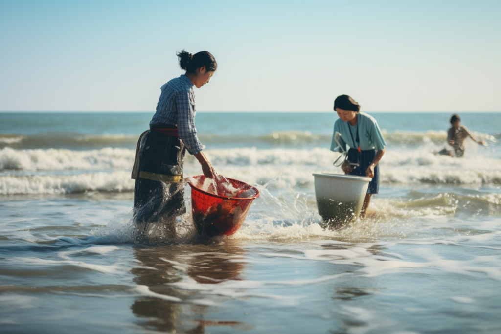 海滨赶海人物摄影图