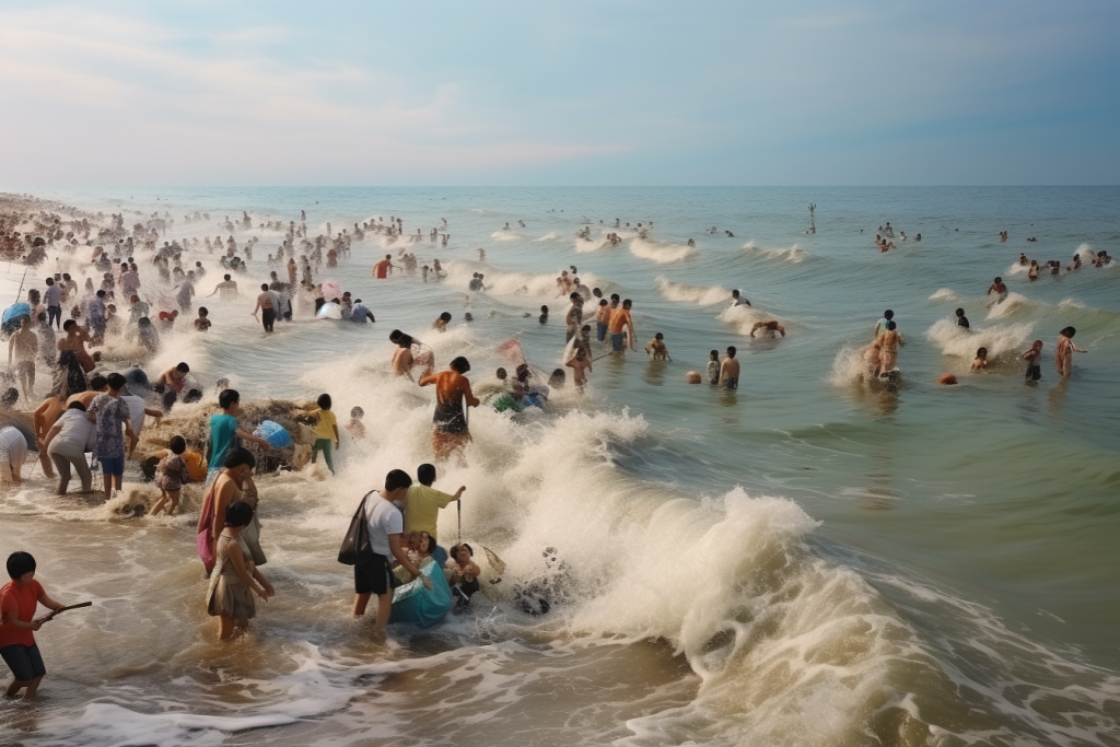 海滨赶海人物摄影图