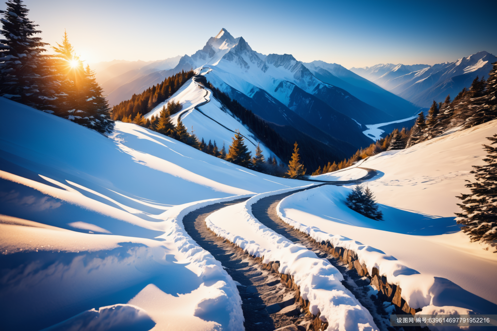 雪顶高原雪山风景摄影图