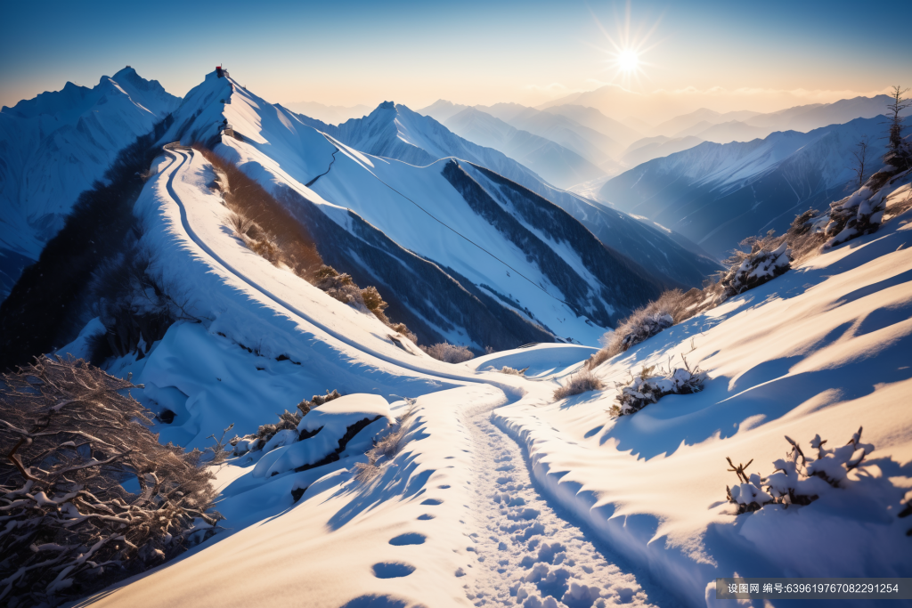 蓝天高原雪山风景摄影图