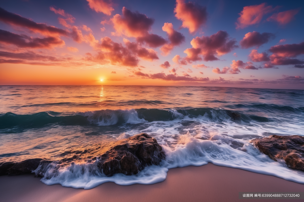 海上日出大海美景摄影图