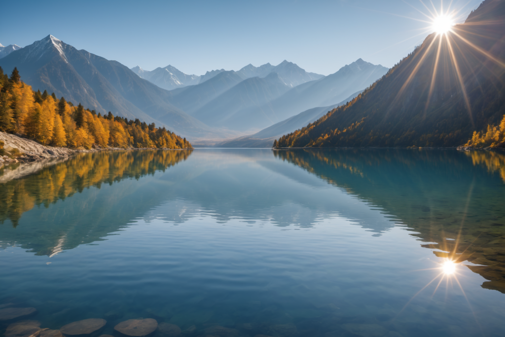 湖水倒影自然风景摄影图
