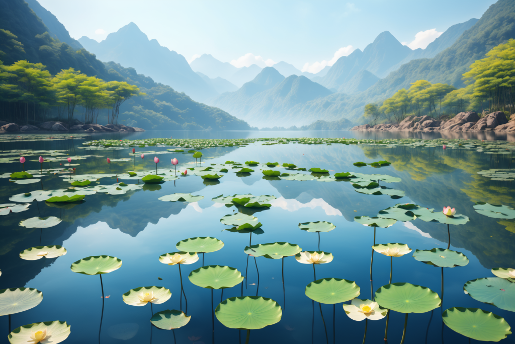 莲叶自然山水摄影图