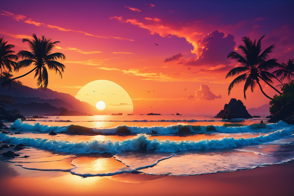 夕阳唯美落日海滩摄影